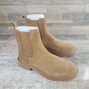 Saint Morta Chunky Mens Chelsea Boot Sz 8 Camel Suede Slip On Round Toe Ankle